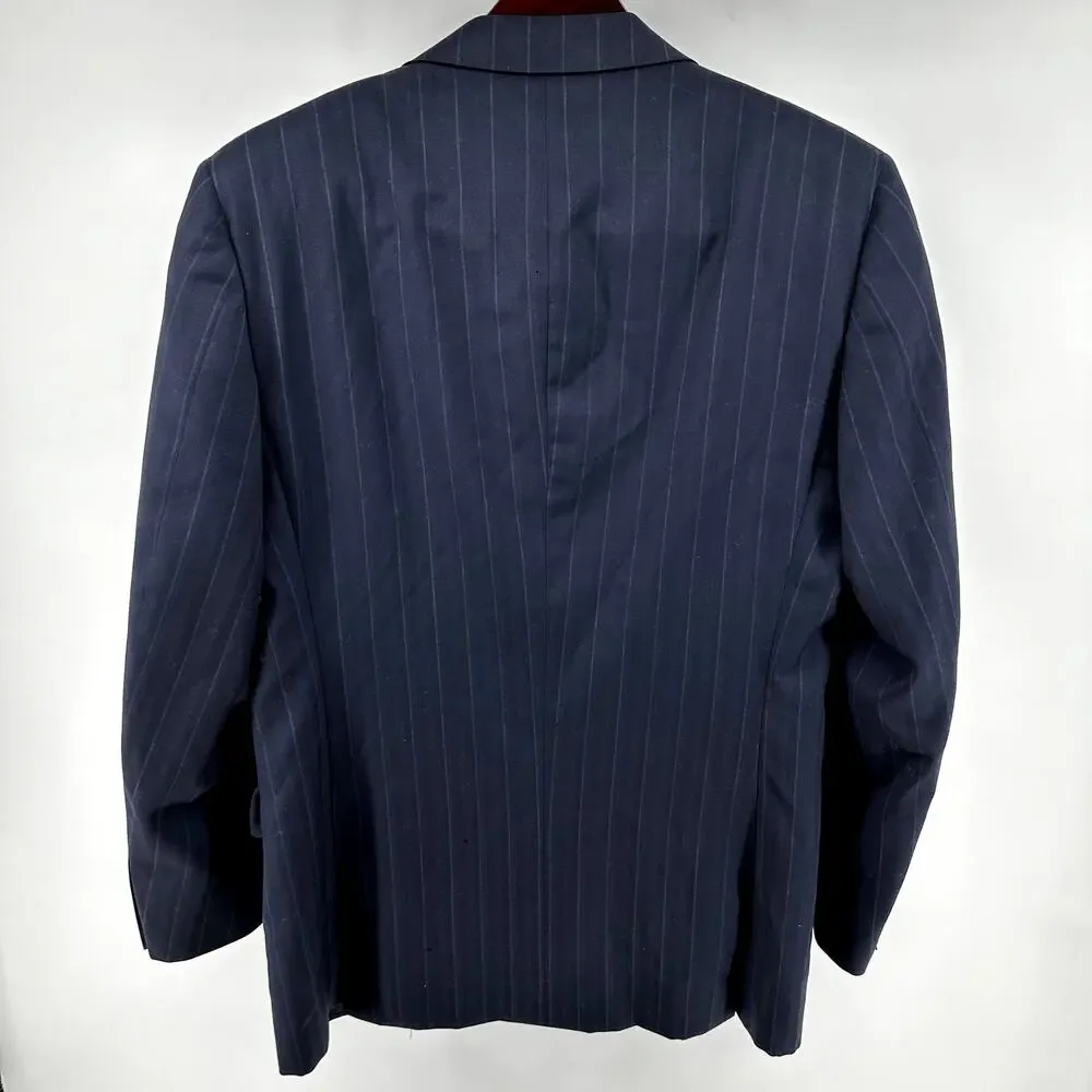 Canali Fine Pinstripe Suit Set Pure Wool Notch Lapel Dress Pants Navy Blue 54R